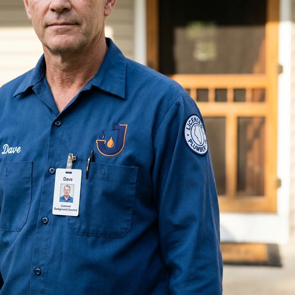 Licensed plumber showing ID badge in Monroeville, OH