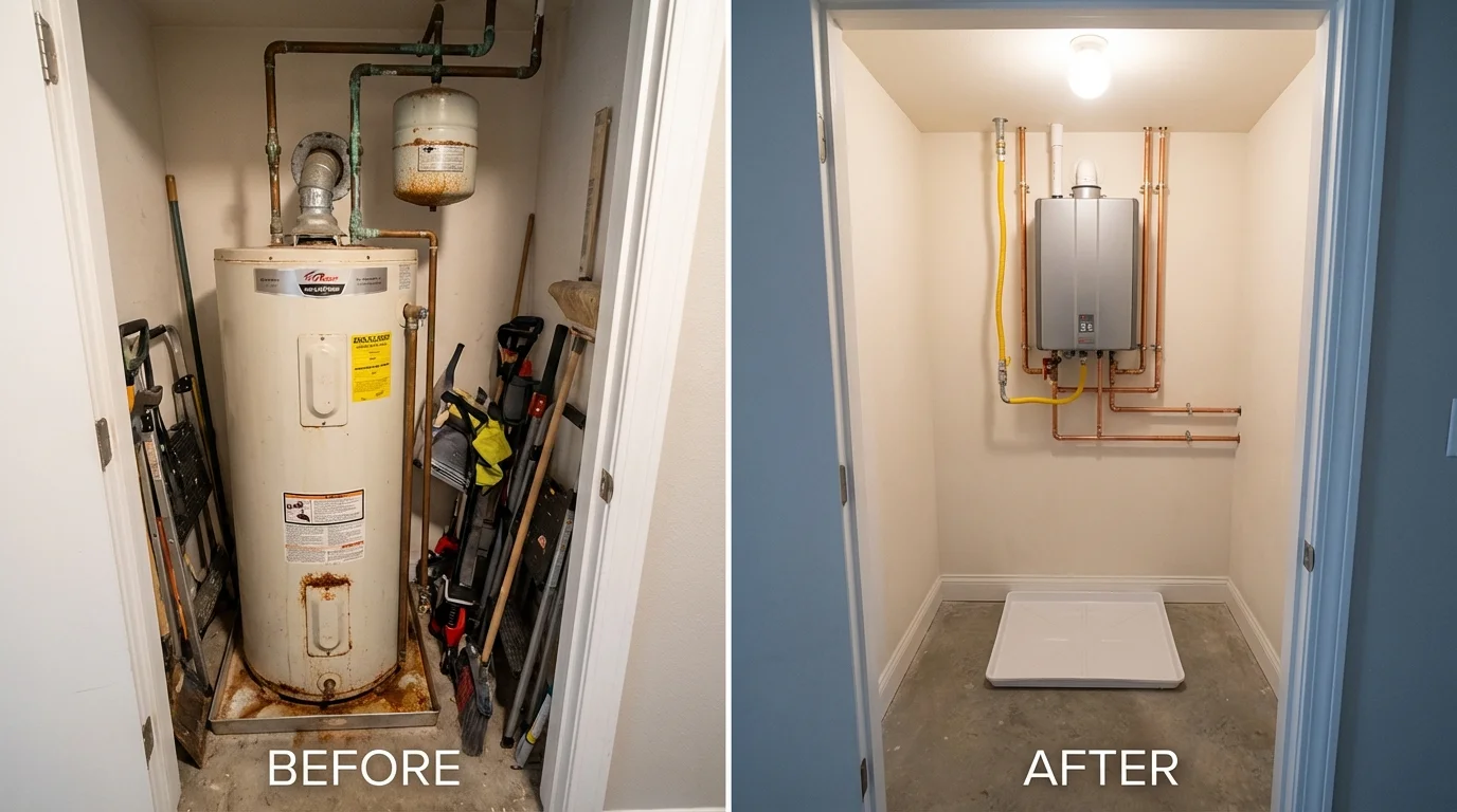 Tank water heater versus wall-mounted tankless unit comparison for Monroeville, OH homeowners